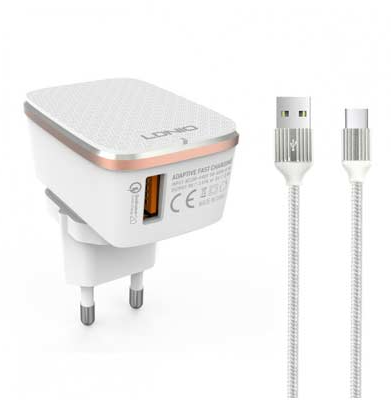 LDNIO A1204Q Quick Charge 3.0 Travel Charger with USB Type-C Cable