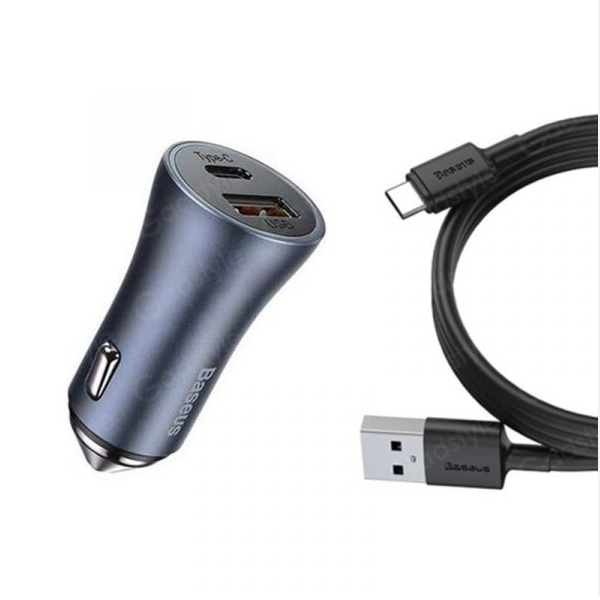 Baseus Golden Contactor Pro Dual Quick Charger Car Charger U+C 40W USB Type-C 5A 1.0m Cable Dark Gray TZCCJD-0G