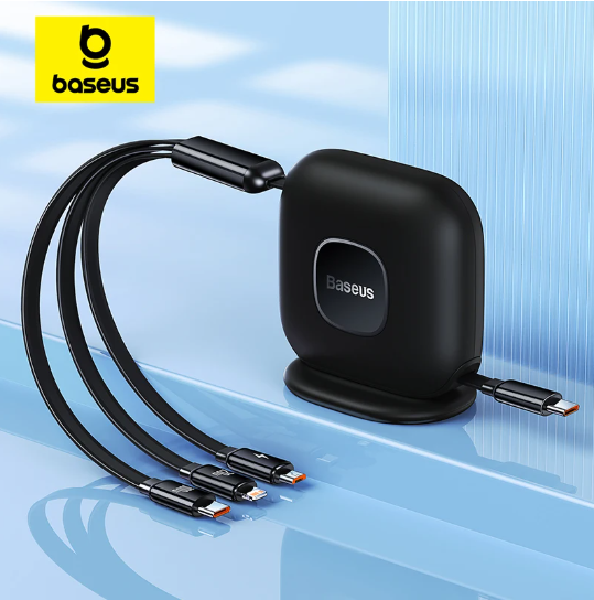 Baseus Traction Series Retractable 3-in-1 Fast Charging Cable Desktop Organizer Type-C to M+L+C 100W 1.7m Black