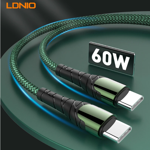 LDNIO LC101 60W Nylon Braided Metal Fast Charging PD Type C to Type C Cable — 1M