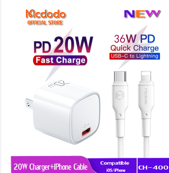 Mcdodo PD 20W Fast Charger Kit Adapter USB-C to Lightning Cable (CH-400)