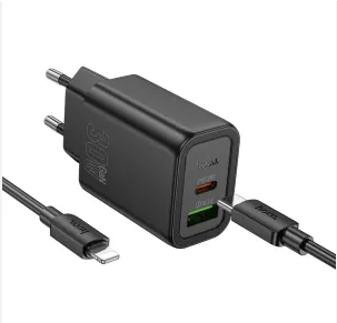 Hoco N63 PD QC3.0 30W Dual Port Fast Charging Wall Charger with 1m Type C to Lightning Cable