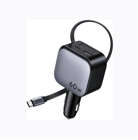 UGREEN 60W 2C1A Car Charger with Retractable Cable