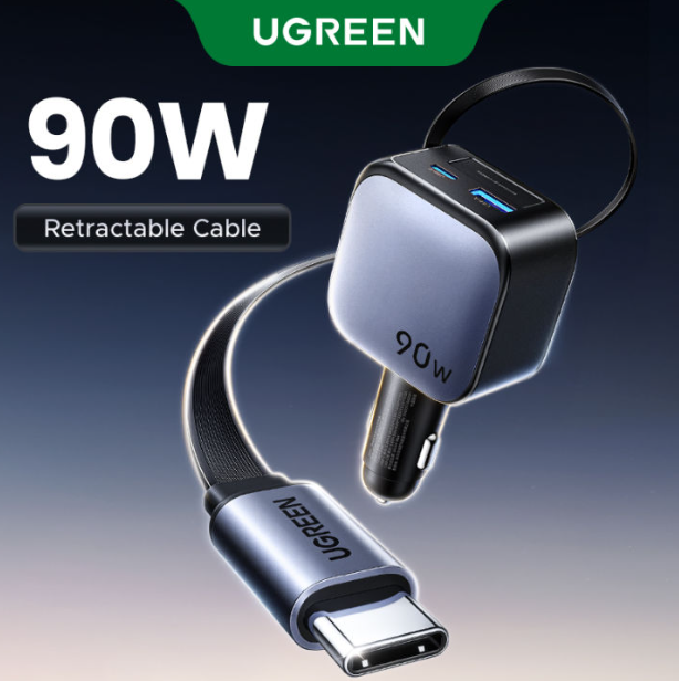 UGREEN EC603 90W Retractable Car Charger With Retractable Cable