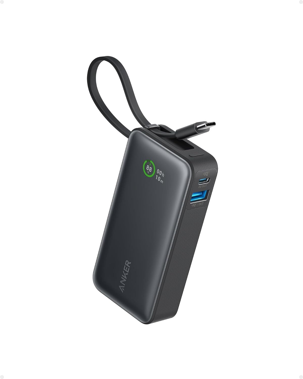 Anker Nano 10000mAh 45W Power Bank with Built-In Retractable USB-C Cable