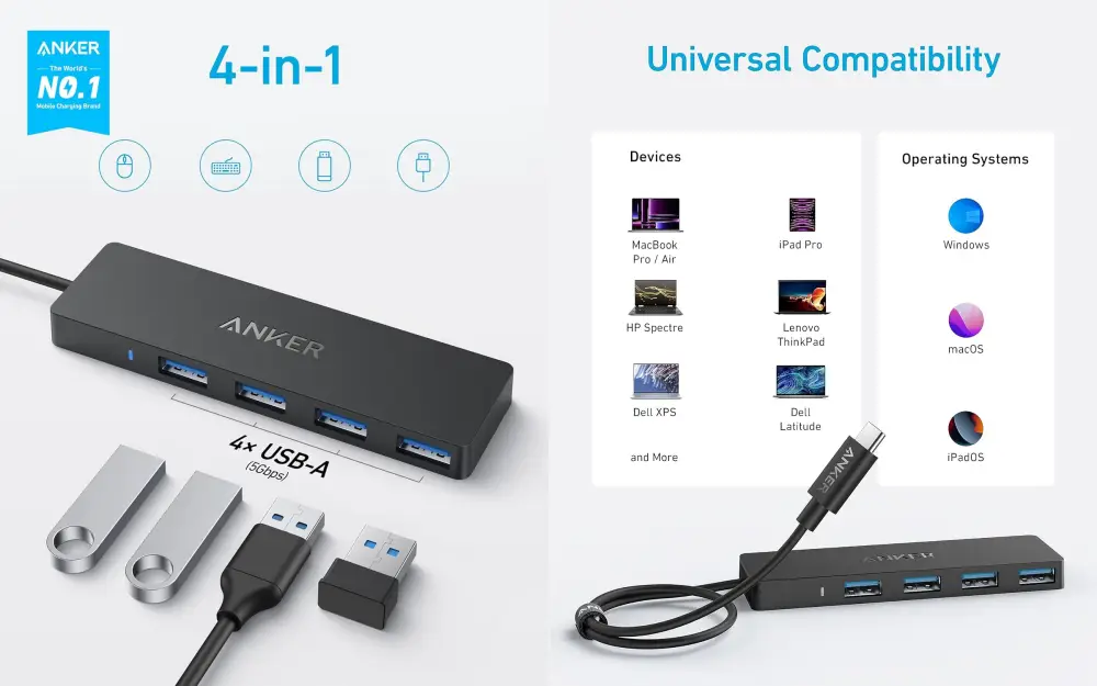Anker Series 3 Type C to USB-C Data Hub 4 in 1 (A8309)